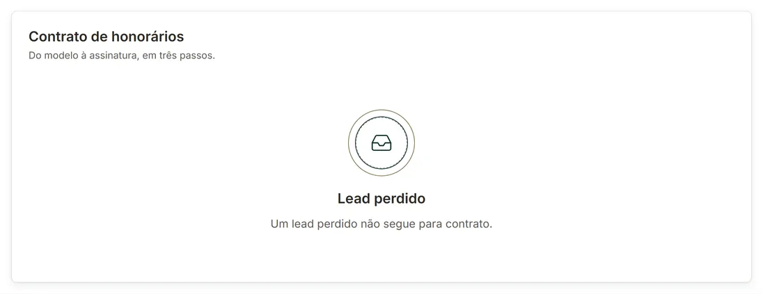 Aba Contrato de um lead perdido com a mensagem Lead perdido
