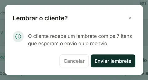 Janela Lembrar o cliente? com o botão Enviar lembrete